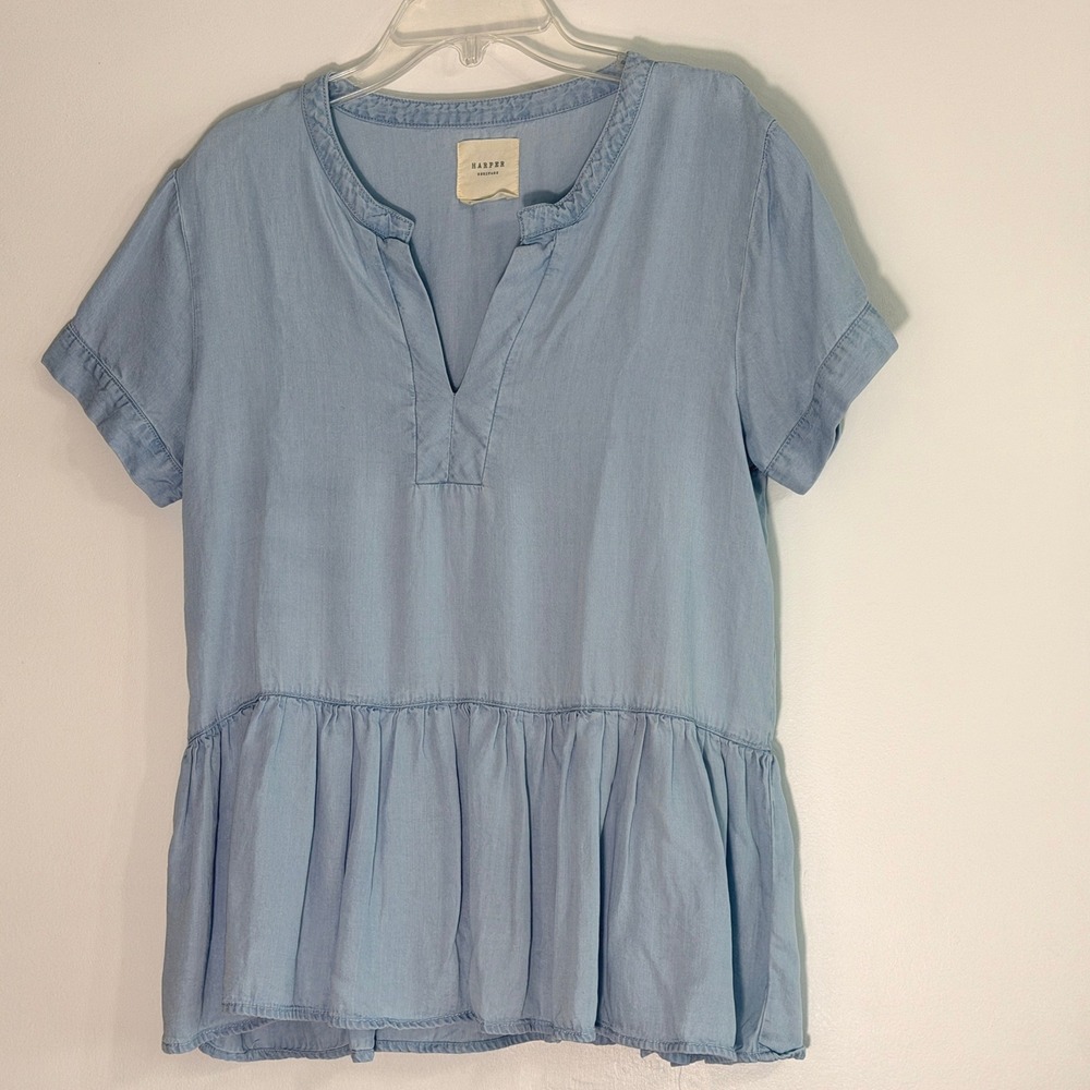 Harper Heritage Peplum Babydoll Top Womens Size S Split Neck Feminine Boho